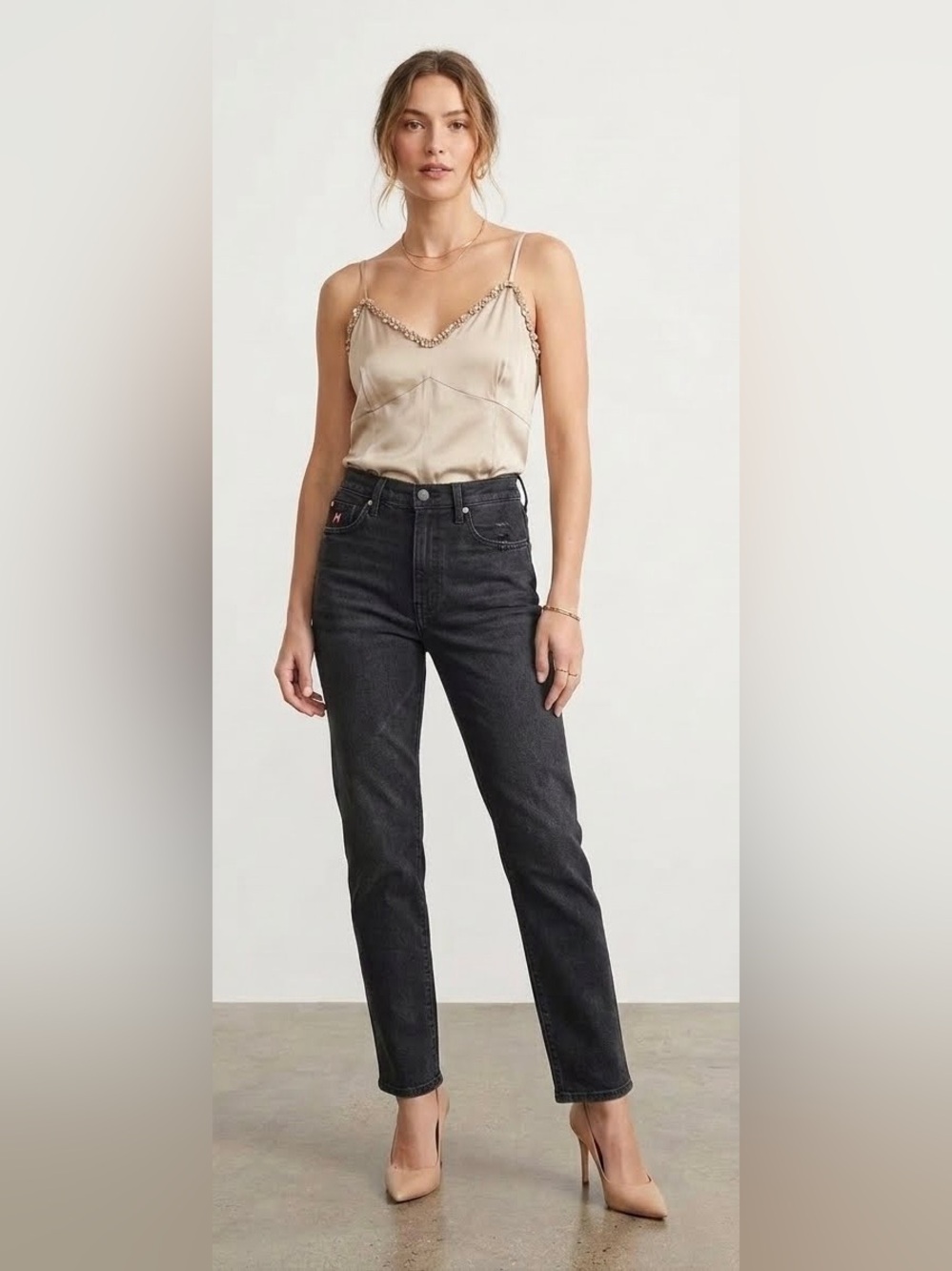 Ann Taylor Beige Ruffle Silk Cami Spaghetti Strap Top
